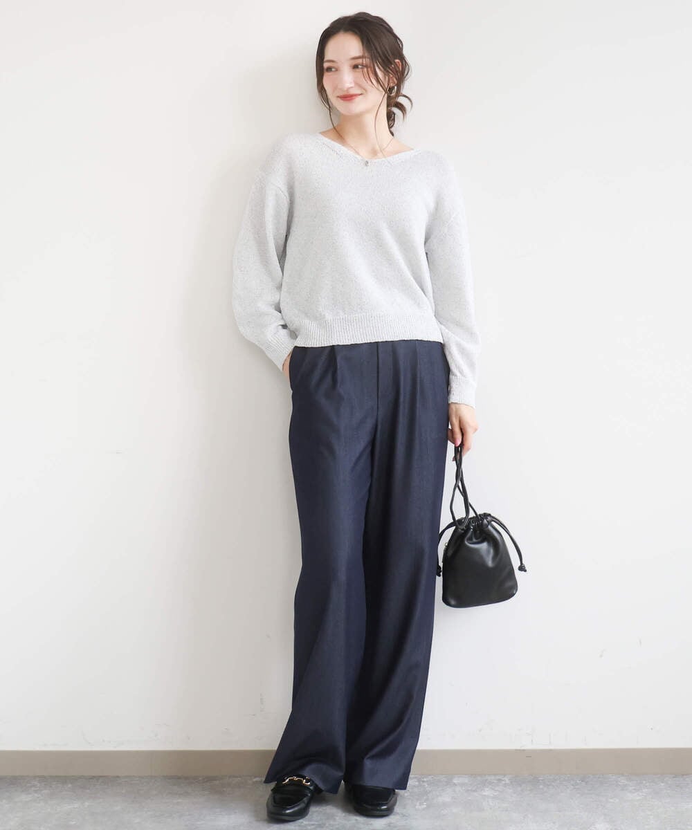 F1FGD31150 MK MICHEL KLEIN(小さいサイズ)(メゾン ドゥ サンク) 【小さいサイズ】ラメ入りノットヤーンVネックニット/洗える ライトブルー