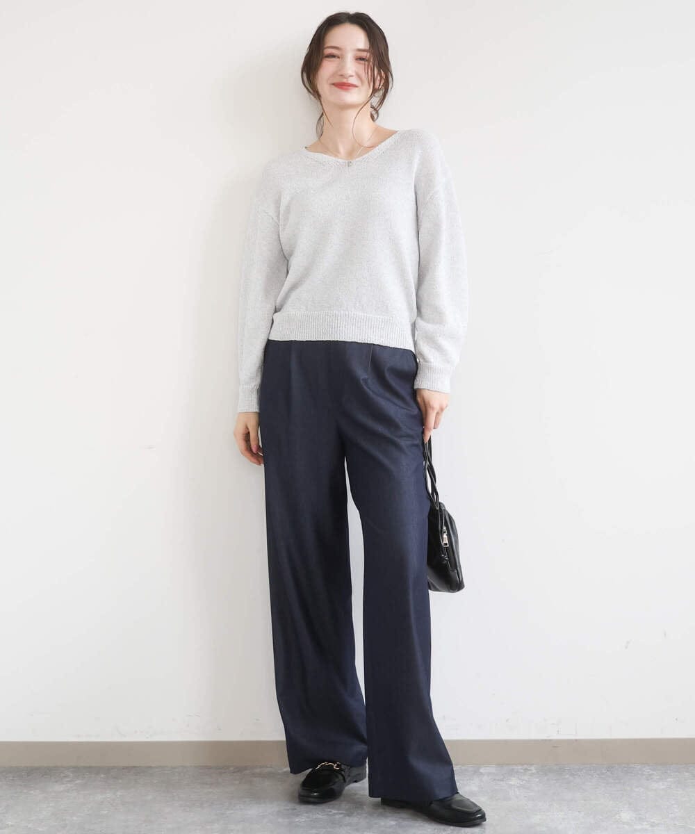 F1FGD31150 MK MICHEL KLEIN(小さいサイズ)(メゾン ドゥ サンク) 【小さいサイズ】ラメ入りノットヤーンVネックニット/洗える ライトブルー