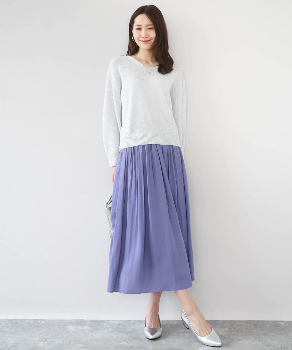 F1FGD31150 MK MICHEL KLEIN(小さいサイズ)(メゾン ドゥ サンク) 【小さいサイズ】ラメ入りノットヤーンVネックニット/洗える ライトブルー