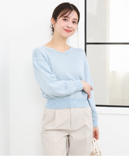 F1FGD31150 MK MICHEL KLEIN(小さいサイズ) 【小さいサイズ】ラメ入りノットヤーンVネックニット/洗える