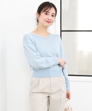 F1FGD31150 MK MICHEL KLEIN(小さいサイズ)(メゾン ドゥ サンク) 【小さいサイズ】ラメ入りノットヤーンVネックニット/洗える ライトブルー