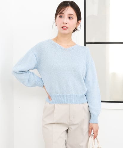 F1FGD31150 MK MICHEL KLEIN(小さいサイズ) 【小さいサイズ】ラメ入りノットヤーンVネックニット/洗える