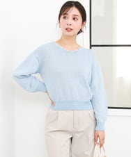 F1FGD31150 MK MICHEL KLEIN(小さいサイズ)(メゾン ドゥ サンク) 【小さいサイズ】ラメ入りノットヤーンVネックニット/洗える ライトブルー