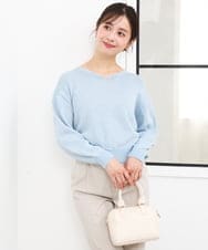 F1FGD31150 MK MICHEL KLEIN(小さいサイズ)(メゾン ドゥ サンク) 【小さいサイズ】ラメ入りノットヤーンVネックニット/洗える ライトブルー