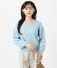 F1FGD31150 MK MICHEL KLEIN(小さいサイズ)(メゾン ドゥ サンク) 【小さいサイズ】ラメ入りノットヤーンVネックニット/洗える ライトブルー