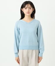 F1FGD31150 MK MICHEL KLEIN(小さいサイズ)(メゾン ドゥ サンク) 【小さいサイズ】ラメ入りノットヤーンVネックニット/洗える ライトブルー