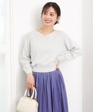 F1FGD31150 MK MICHEL KLEIN(小さいサイズ)(メゾン ドゥ サンク) 【小さいサイズ】ラメ入りノットヤーンVネックニット/洗える ライトブルー