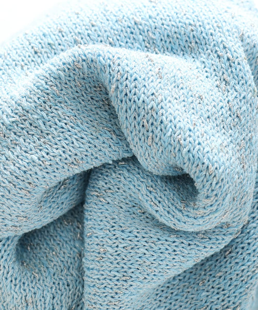 F1FGD31150 MK MICHEL KLEIN(小さいサイズ)(メゾン ドゥ サンク) 【小さいサイズ】ラメ入りノットヤーンVネックニット/洗える ライトブルー