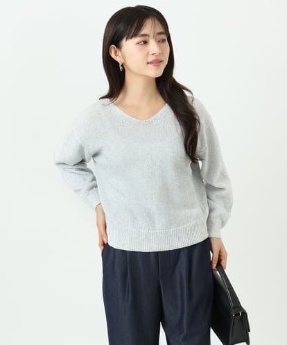 F1FGD31150 MK MICHEL KLEIN(小さいサイズ) 【小さいサイズ】ラメ入りノットヤーンVネックニット/洗える