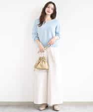 F1FGD31150 MK MICHEL KLEIN(小さいサイズ)(メゾン ドゥ サンク) 【小さいサイズ】ラメ入りノットヤーンVネックニット/洗える ライトブルー