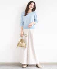 F1FGD31150 MK MICHEL KLEIN(小さいサイズ)(メゾン ドゥ サンク) 【小さいサイズ】ラメ入りノットヤーンVネックニット/洗える ライトブルー