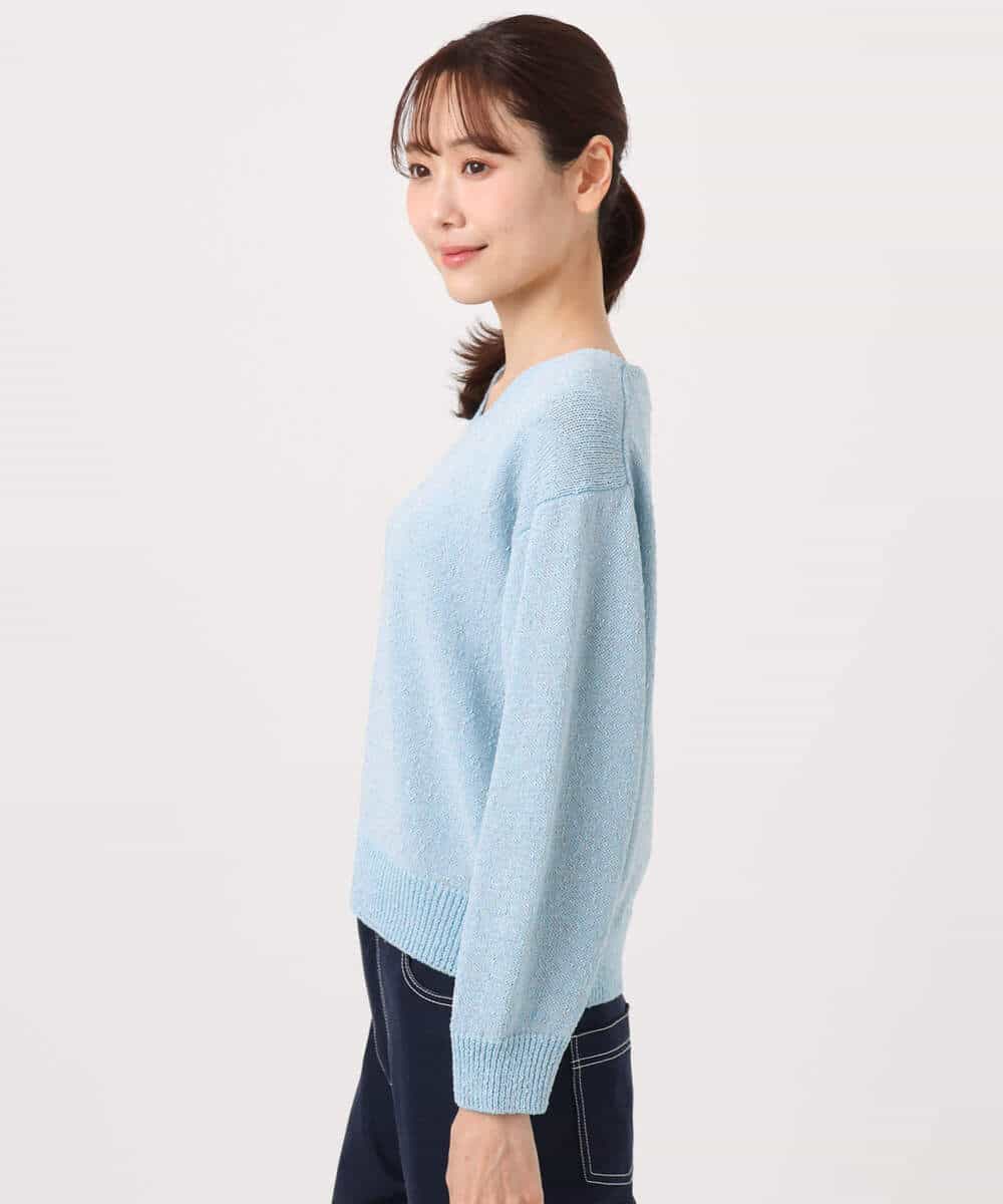 F1FGD31150 MK MICHEL KLEIN(小さいサイズ)(メゾン ドゥ サンク) 【小さいサイズ】ラメ入りノットヤーンVネックニット/洗える ライトブルー