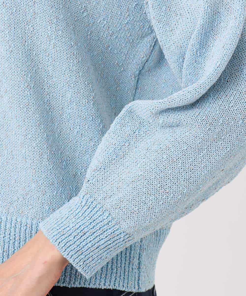 F1FGD31150 MK MICHEL KLEIN(小さいサイズ)(メゾン ドゥ サンク) 【小さいサイズ】ラメ入りノットヤーンVネックニット/洗える ライトブルー