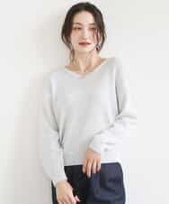 F1FGD31150 MK MICHEL KLEIN(小さいサイズ)(メゾン ドゥ サンク) 【小さいサイズ】ラメ入りノットヤーンVネックニット/洗える シルバー