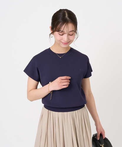 F1FGD40110 MK MICHEL KLEIN(小さいサイズ) 【小さいサイズ】フレンチスリーブニット/接触冷感/UVカット/洗える