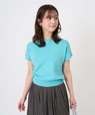F1FGD40110 MK MICHEL KLEIN(小さいサイズ)(メゾン ドゥ サンク) 【小さいサイズ】フレンチスリーブニット/接触冷感/UVカット/洗える ネイビー