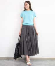 F1FGD40110 MK MICHEL KLEIN(小さいサイズ)(メゾン ドゥ サンク) 【小さいサイズ】フレンチスリーブニット/接触冷感/UVカット/洗える ネイビー