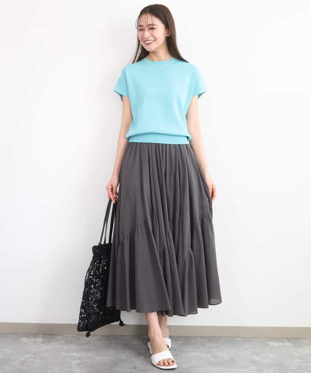 F1FGD40110 MK MICHEL KLEIN(小さいサイズ)(メゾン ドゥ サンク) 【小さいサイズ】フレンチスリーブニット/接触冷感/UVカット/洗える ネイビー