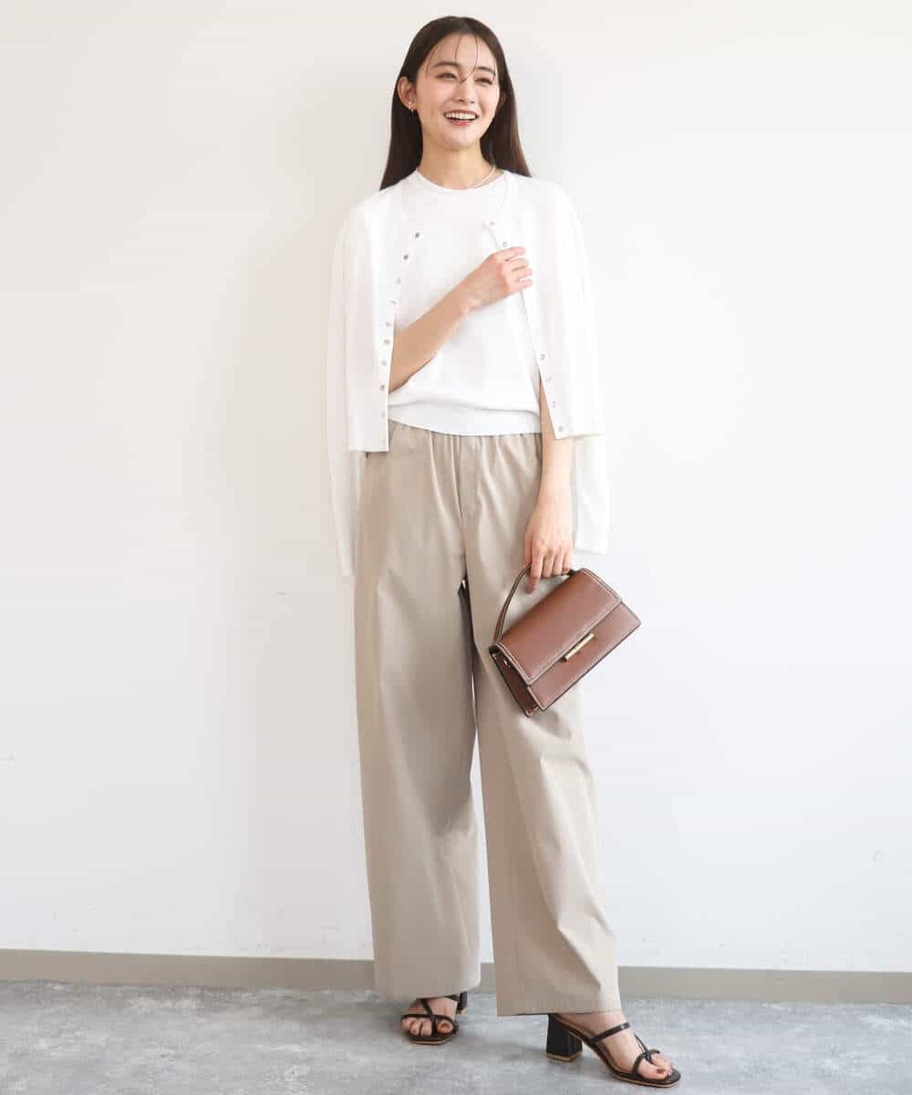 F1FGD40110 MK MICHEL KLEIN(小さいサイズ)(メゾン ドゥ サンク) 【小さいサイズ】フレンチスリーブニット/接触冷感/UVカット/洗える ネイビー