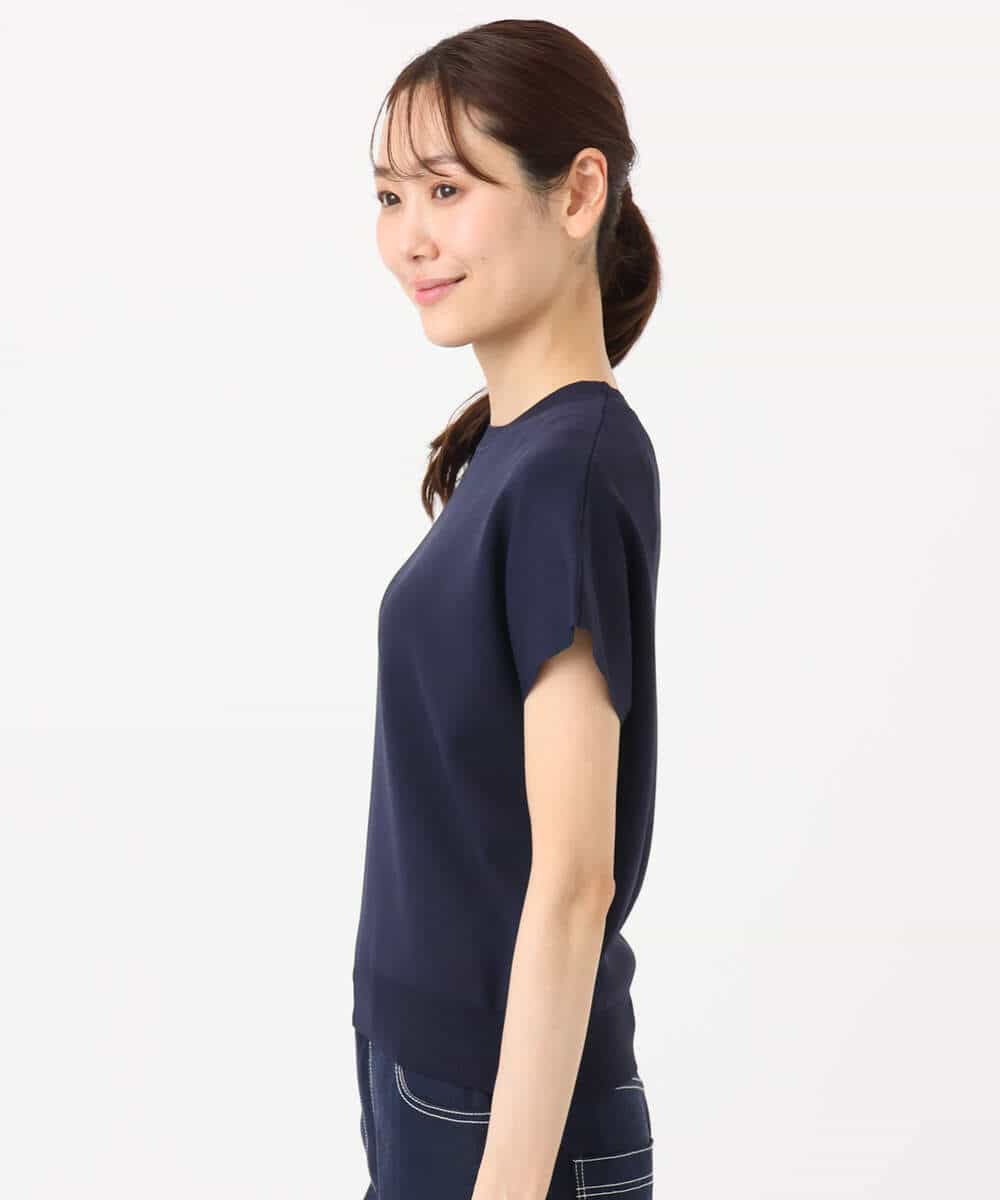 F1FGD40110 MK MICHEL KLEIN(小さいサイズ)(メゾン ドゥ サンク) 【小さいサイズ】フレンチスリーブニット/接触冷感/UVカット/洗える ネイビー