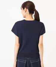 F1FGD40110 MK MICHEL KLEIN(小さいサイズ)(メゾン ドゥ サンク) 【小さいサイズ】フレンチスリーブニット/接触冷感/UVカット/洗える ネイビー