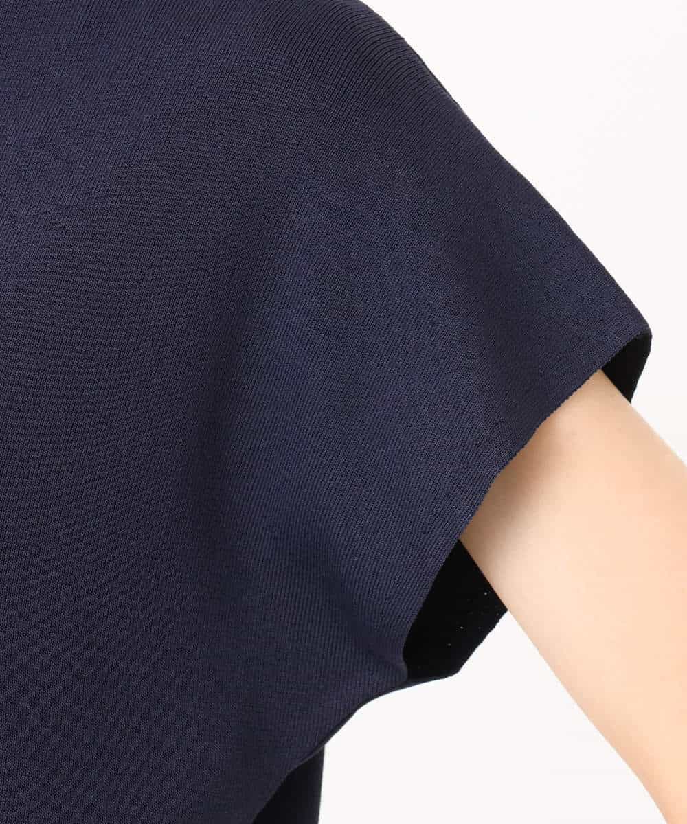 F1FGD40110 MK MICHEL KLEIN(小さいサイズ)(メゾン ドゥ サンク) 【小さいサイズ】フレンチスリーブニット/接触冷感/UVカット/洗える ネイビー