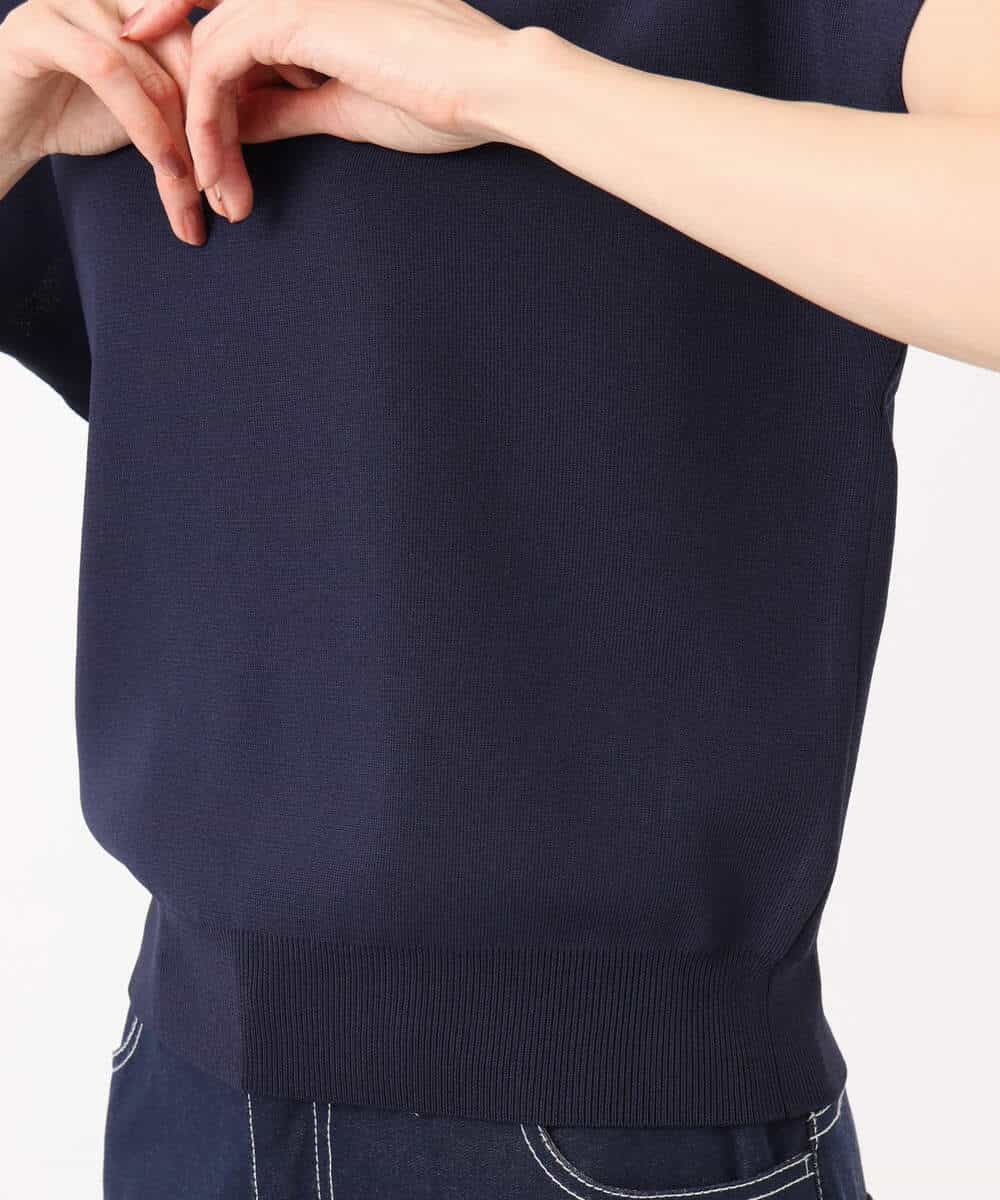 F1FGD40110 MK MICHEL KLEIN(小さいサイズ)(メゾン ドゥ サンク) 【小さいサイズ】フレンチスリーブニット/接触冷感/UVカット/洗える ネイビー