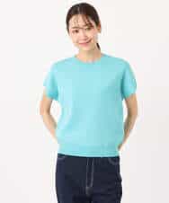 F1FGD40110 MK MICHEL KLEIN(小さいサイズ)(メゾン ドゥ サンク) 【小さいサイズ】フレンチスリーブニット/接触冷感/UVカット/洗える ネイビー