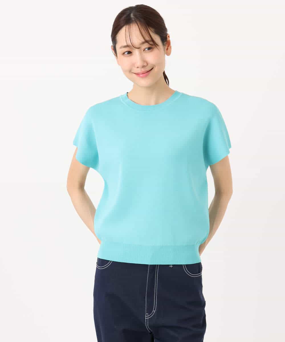 F1FGD40110 MK MICHEL KLEIN(小さいサイズ)(メゾン ドゥ サンク) 【小さいサイズ】フレンチスリーブニット/接触冷感/UVカット/洗える ネイビー