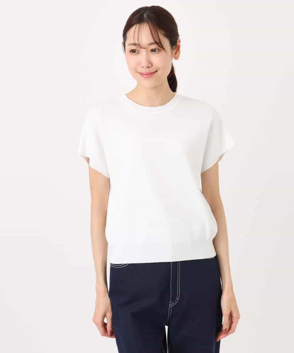 F1FGD40110 MK MICHEL KLEIN(小さいサイズ)(メゾン ドゥ サンク) 【小さいサイズ】フレンチスリーブニット/接触冷感/UVカット/洗える ネイビー