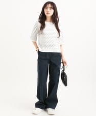 F1FGD41130 MK MICHEL KLEIN(小さいサイズ)(メゾン ドゥ サンク) 【小さいサイズ】ブロック調クロップド丈ニット/UVカット/洗える ブルー