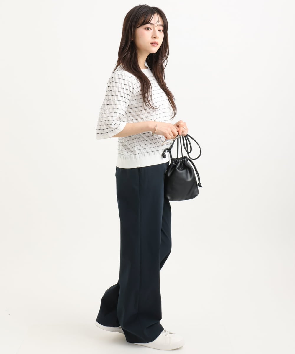 F1FGD41130 MK MICHEL KLEIN(小さいサイズ)(メゾン ドゥ サンク) 【小さいサイズ】ブロック調クロップド丈ニット/UVカット/洗える ブルー