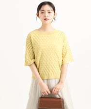 F1FGD41130 MK MICHEL KLEIN(小さいサイズ)(メゾン ドゥ サンク) 【小さいサイズ】ブロック調クロップド丈ニット/UVカット/洗える ブルー