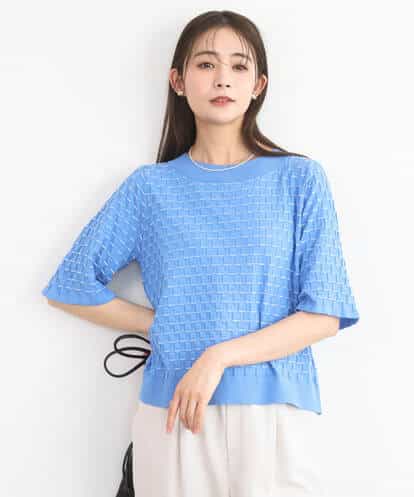 F1FGD41130 MK MICHEL KLEIN(小さいサイズ) 【小さいサイズ】ブロック調クロップド丈ニット/UVカット/洗える