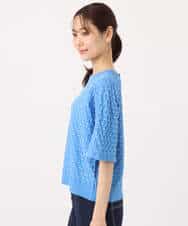 F1FGD41130 MK MICHEL KLEIN(小さいサイズ)(メゾン ドゥ サンク) 【小さいサイズ】ブロック調クロップド丈ニット/UVカット/洗える ブルー