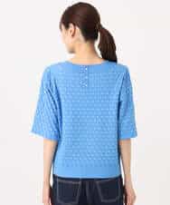 F1FGD41130 MK MICHEL KLEIN(小さいサイズ)(メゾン ドゥ サンク) 【小さいサイズ】ブロック調クロップド丈ニット/UVカット/洗える ブルー