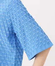 F1FGD41130 MK MICHEL KLEIN(小さいサイズ)(メゾン ドゥ サンク) 【小さいサイズ】ブロック調クロップド丈ニット/UVカット/洗える ブルー