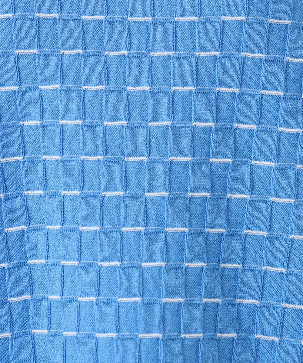 F1FGD41130 MK MICHEL KLEIN(小さいサイズ)(メゾン ドゥ サンク) 【小さいサイズ】ブロック調クロップド丈ニット/UVカット/洗える ブルー