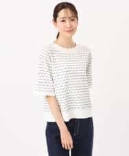 F1FGD41130 MK MICHEL KLEIN(小さいサイズ)(メゾン ドゥ サンク) 【小さいサイズ】ブロック調クロップド丈ニット/UVカット/洗える ブルー