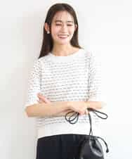 F1FGD41130 MK MICHEL KLEIN(小さいサイズ)(メゾン ドゥ サンク) 【小さいサイズ】ブロック調クロップド丈ニット/UVカット/洗える ホワイト