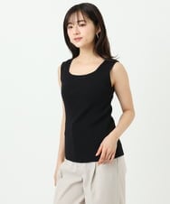 F1FGD44070 MK MICHEL KLEIN(小さいサイズ)(メゾン ドゥ サンク) 【小さいサイズ】スクエアネックリブニットタンクトップ/UVカット/洗える ホワイト（無地）