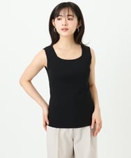 F1FGD44070 MK MICHEL KLEIN(小さいサイズ)(メゾン ドゥ サンク) 【小さいサイズ】スクエアネックリブニットタンクトップ/UVカット/洗える ホワイト（無地）