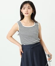 F1FGD44070 MK MICHEL KLEIN(小さいサイズ)(メゾン ドゥ サンク) 【小さいサイズ】スクエアネックリブニットタンクトップ/UVカット/洗える ホワイト（無地）