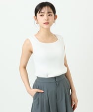 F1FGD44070 MK MICHEL KLEIN(小さいサイズ)(メゾン ドゥ サンク) 【小さいサイズ】スクエアネックリブニットタンクトップ/UVカット/洗える ホワイト（無地）