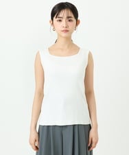 F1FGD44070 MK MICHEL KLEIN(小さいサイズ)(メゾン ドゥ サンク) 【小さいサイズ】スクエアネックリブニットタンクトップ/UVカット/洗える ホワイト（無地）