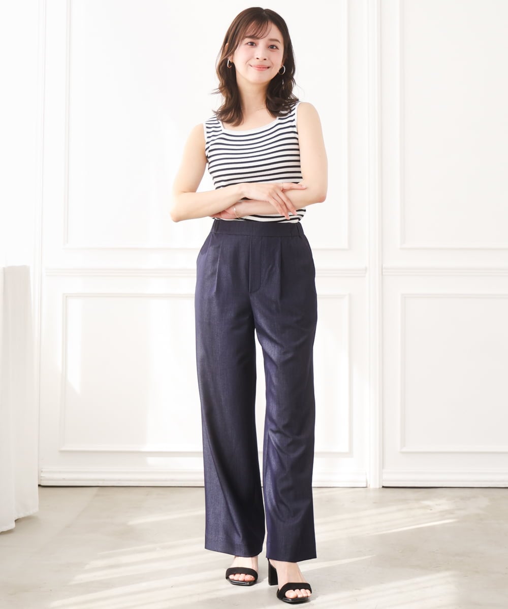 F1FGD44070 MK MICHEL KLEIN(小さいサイズ)(メゾン ドゥ サンク) 【小さいサイズ】スクエアネックリブニットタンクトップ/UVカット/洗える ホワイト（無地）