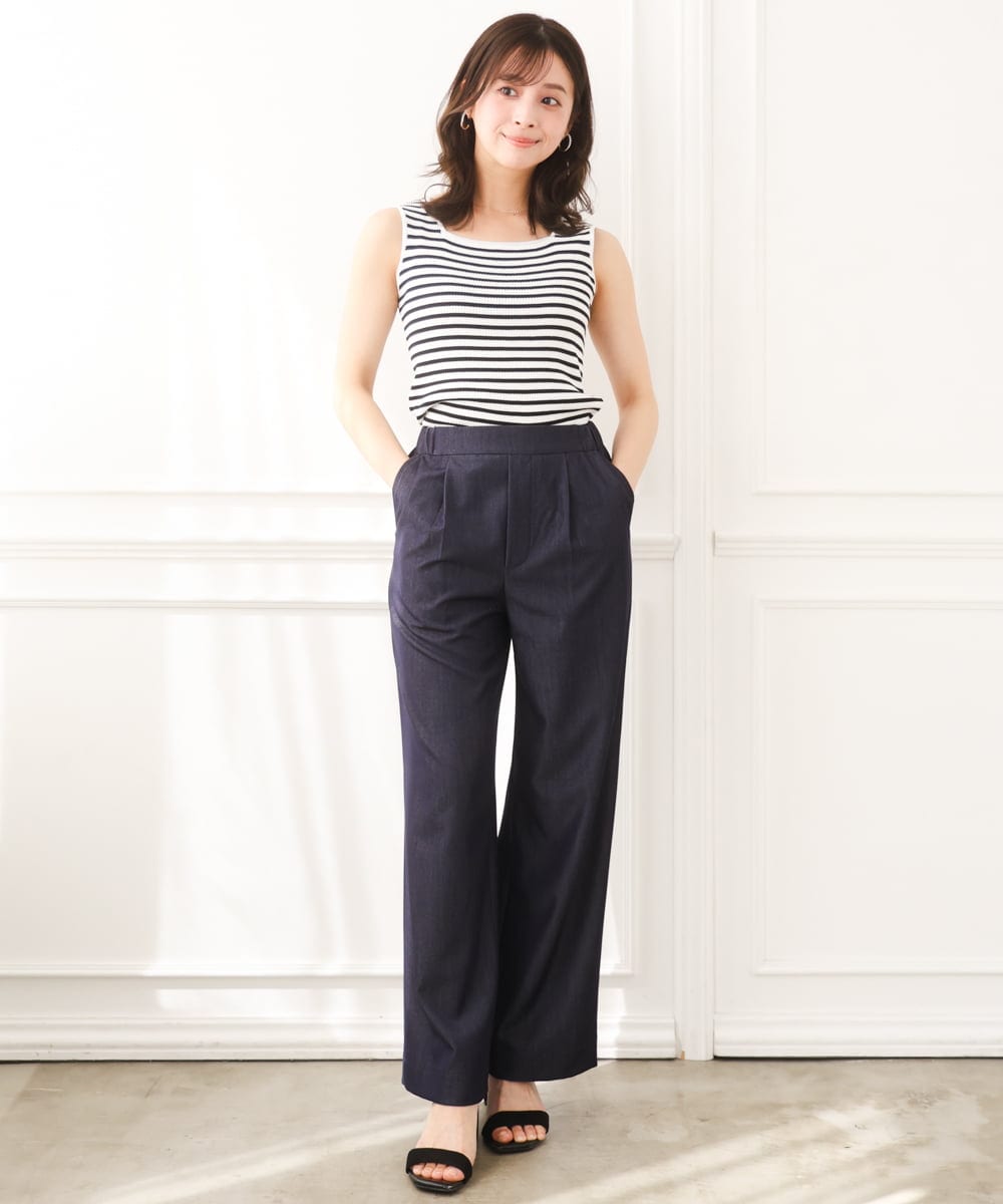 F1FGD44070 MK MICHEL KLEIN(小さいサイズ)(メゾン ドゥ サンク) 【小さいサイズ】スクエアネックリブニットタンクトップ/UVカット/洗える ホワイト（無地）