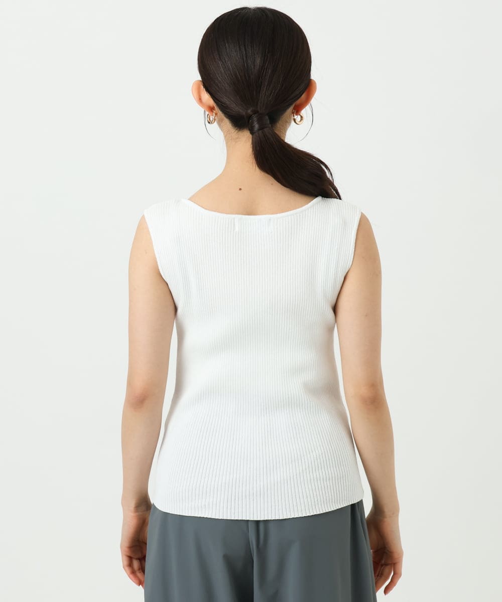 F1FGD44070 MK MICHEL KLEIN(小さいサイズ)(メゾン ドゥ サンク) 【小さいサイズ】スクエアネックリブニットタンクトップ/UVカット/洗える ホワイト（無地）