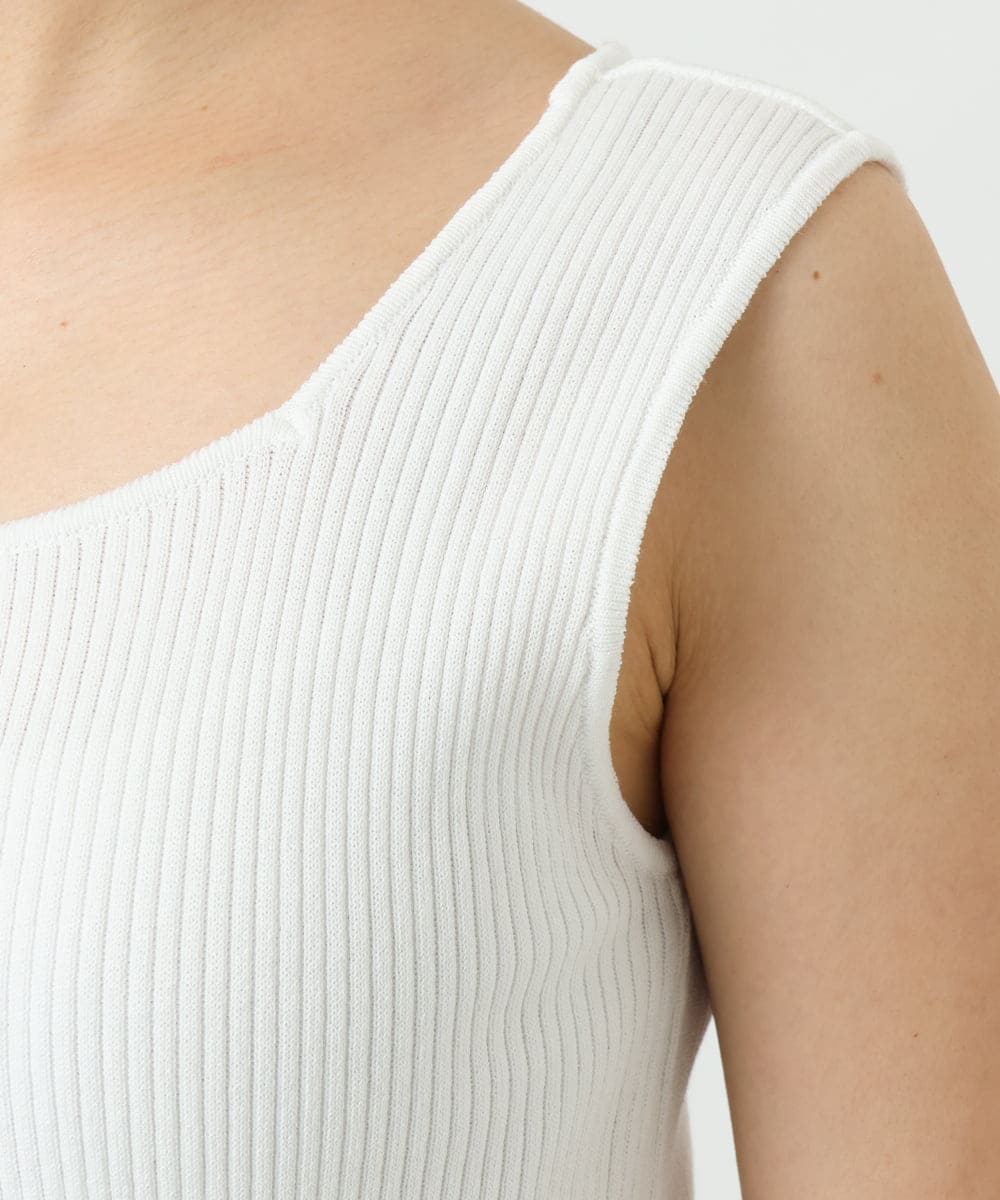 F1FGD44070 MK MICHEL KLEIN(小さいサイズ)(メゾン ドゥ サンク) 【小さいサイズ】スクエアネックリブニットタンクトップ/UVカット/洗える ホワイト（無地）