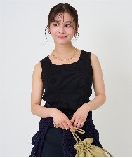 F1FGD44070 MK MICHEL KLEIN(小さいサイズ)(メゾン ドゥ サンク) 【小さいサイズ】スクエアネックリブニットタンクトップ/UVカット/洗える ブラック（無地）
